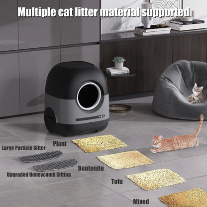 Redsasa Self-Cleaning Cat Litter Box, Automatic Litter Box for Multiple Cats with APP Control, 80L, Black