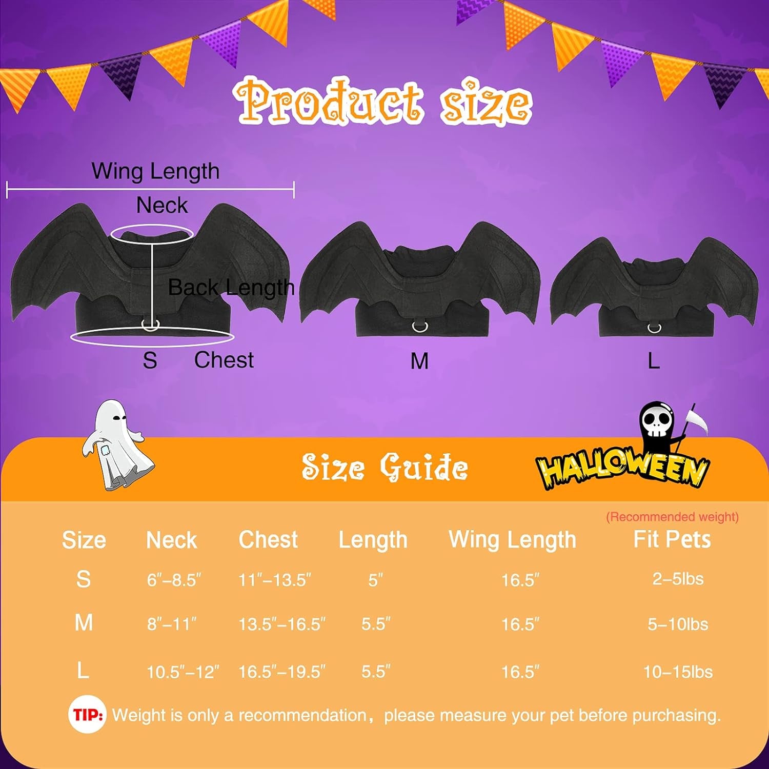 Dog Halloween Costume - Halloween Bat Wings Pet Costumes for Dogs Cats Halloween Party Medium